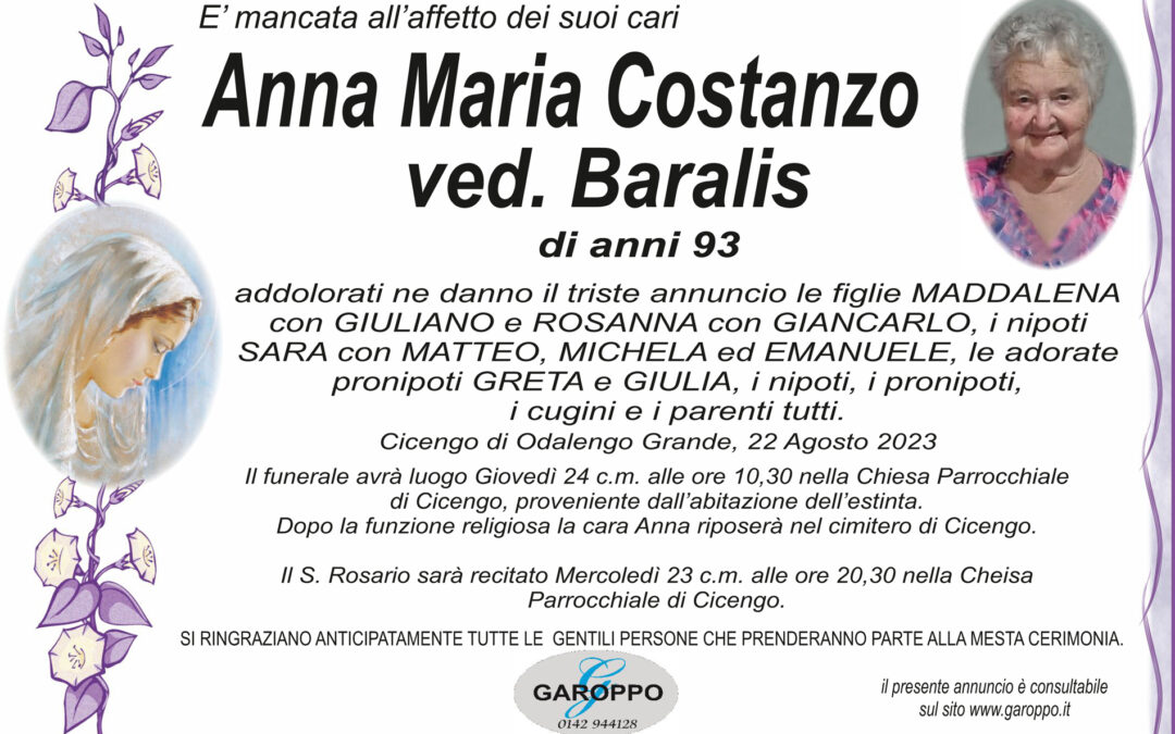 Costanzo Anna Maria ved. Baralis