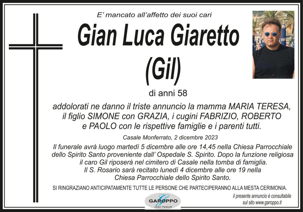 Annuncio Gian Luca Giaretto