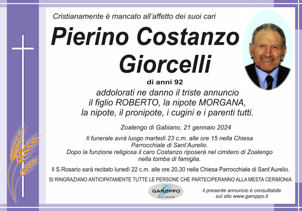 annuncio Giorcelli Pierino Costanzo